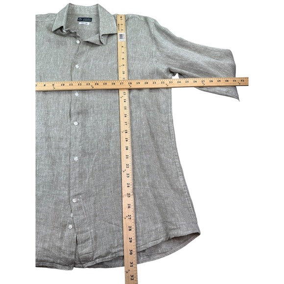 Luigi Fusaro Shirt Mens Large Green 100% Linen Long Sleeve Button Up Puro Lino - Picture 6 of 6